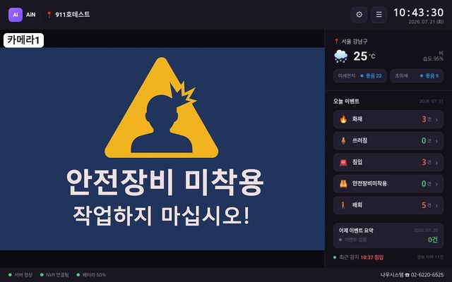 AiN 안전장비 미착용 경보 화면
